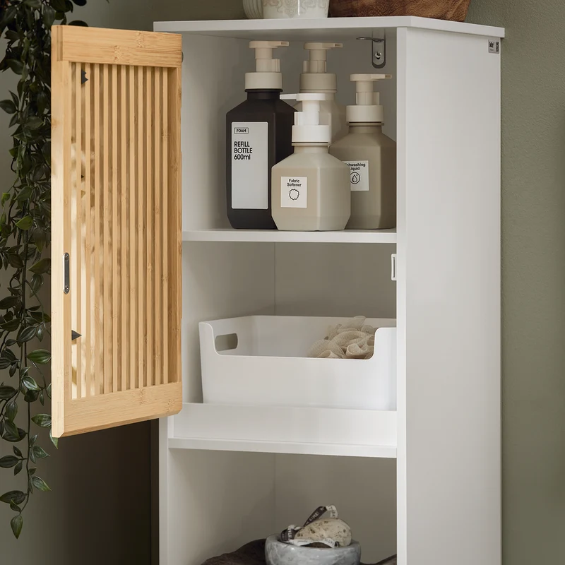 SoBuy BZR127-W Mueble Columna de Baño con 1 Compartimiento 2 Puertas