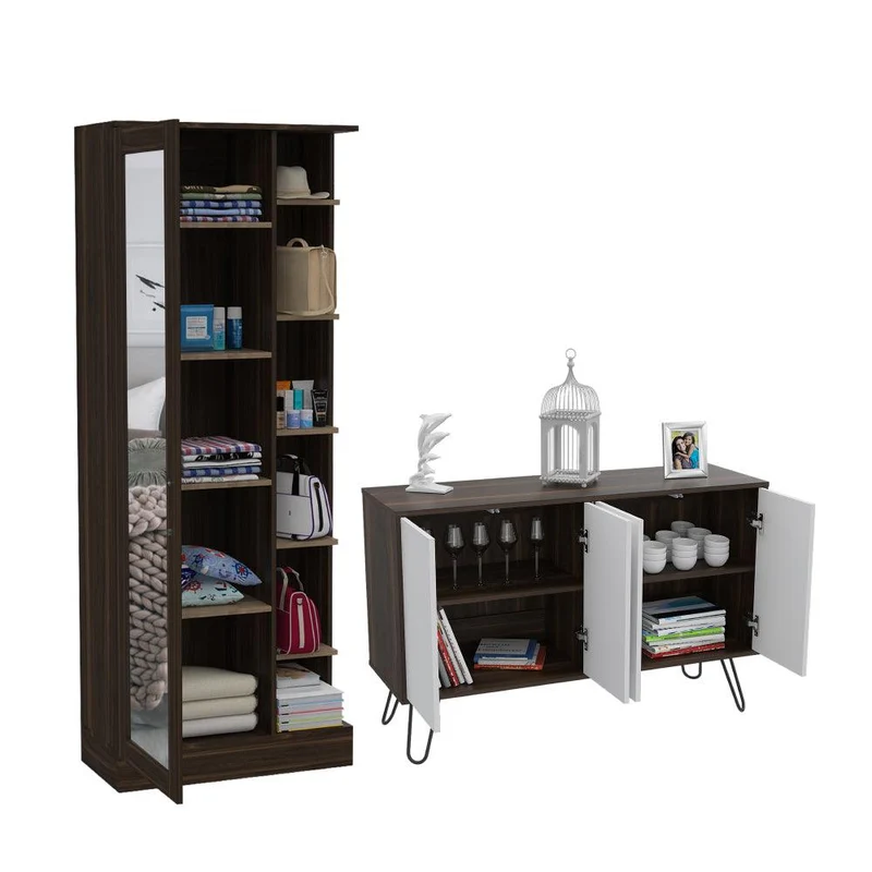 Combo para Habitación, Lara, Incluye Clóset y Mesa Auxiliar, Caoba y Blanco