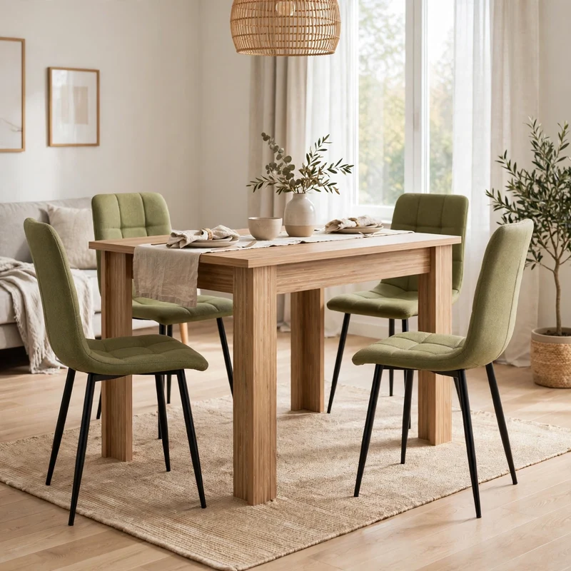 Combo Auren, Incluye una Mesa y 4 Sillas Color Verde Oliva Claro