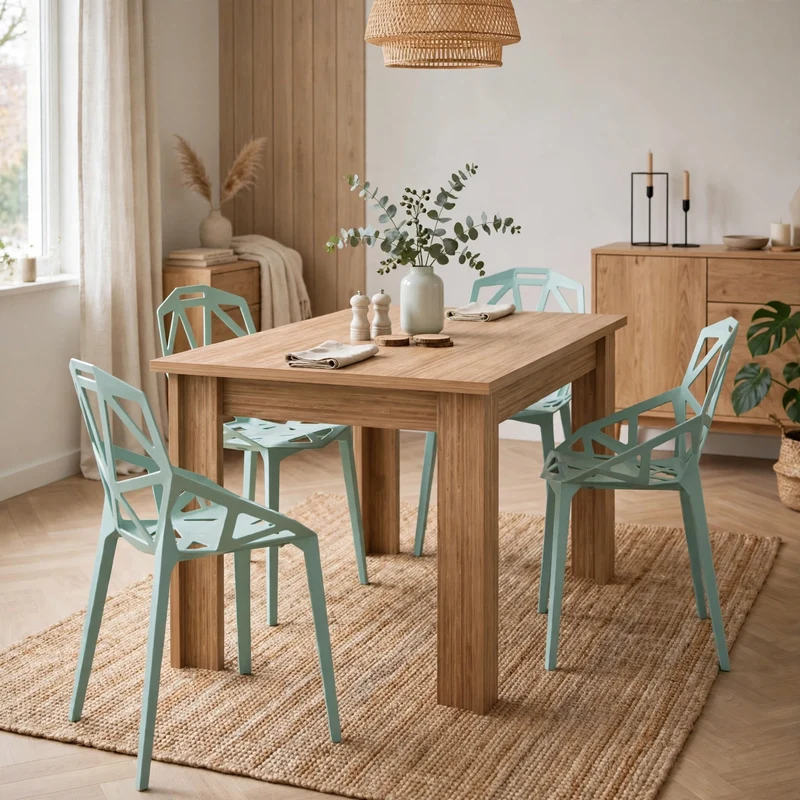 Combo Nessa, Incluye una Mesa y 4 Sillas Color Azul Claro