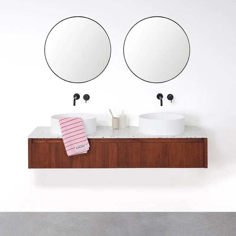 Mueble de baño Nogal - Ahun - Sims Solid Surface - Placa superior de terrazo - 150 cm