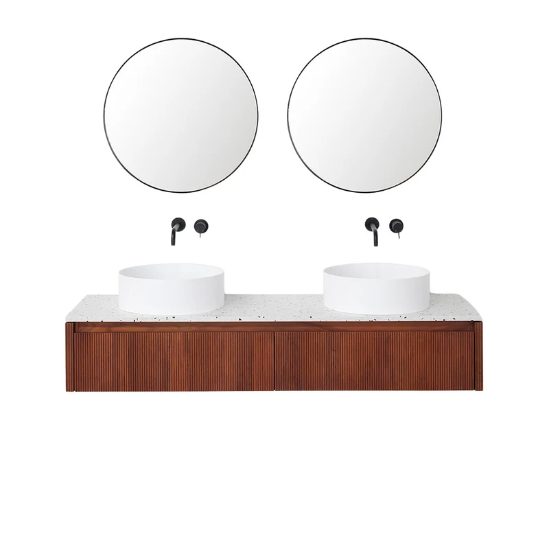 Mueble de baño Nogal - Ahun - Sims Solid Surface - Placa superior de terrazo - 150 cm
