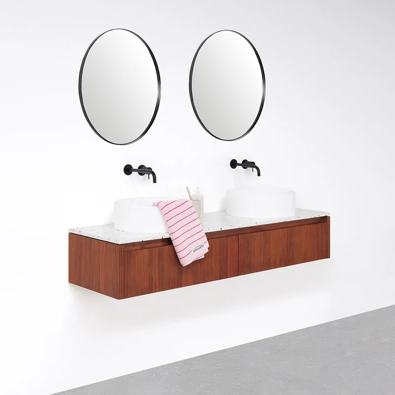 Mueble de baño Nogal - Ahun - Sims Solid Surface - Placa superior de terrazo - 150 cm
