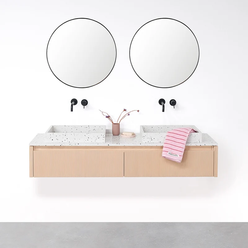 Muebles de baño Roble - Ahun - George Terrazzo - Marcel placa superior Terrazzo - 150 cm