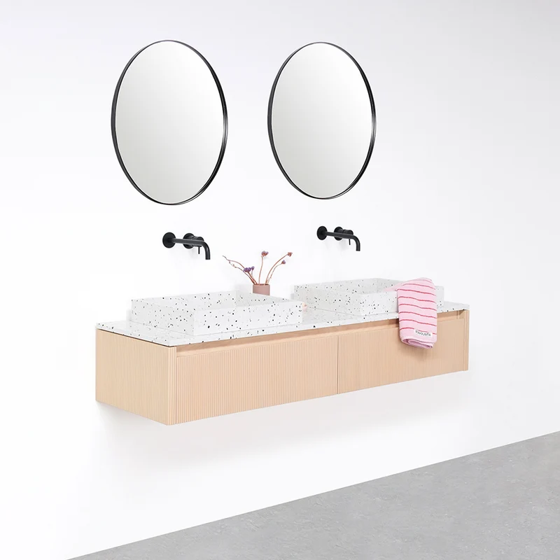 Muebles de baño Roble - Ahun - George Terrazzo - Marcel placa superior Terrazzo - 150 cm