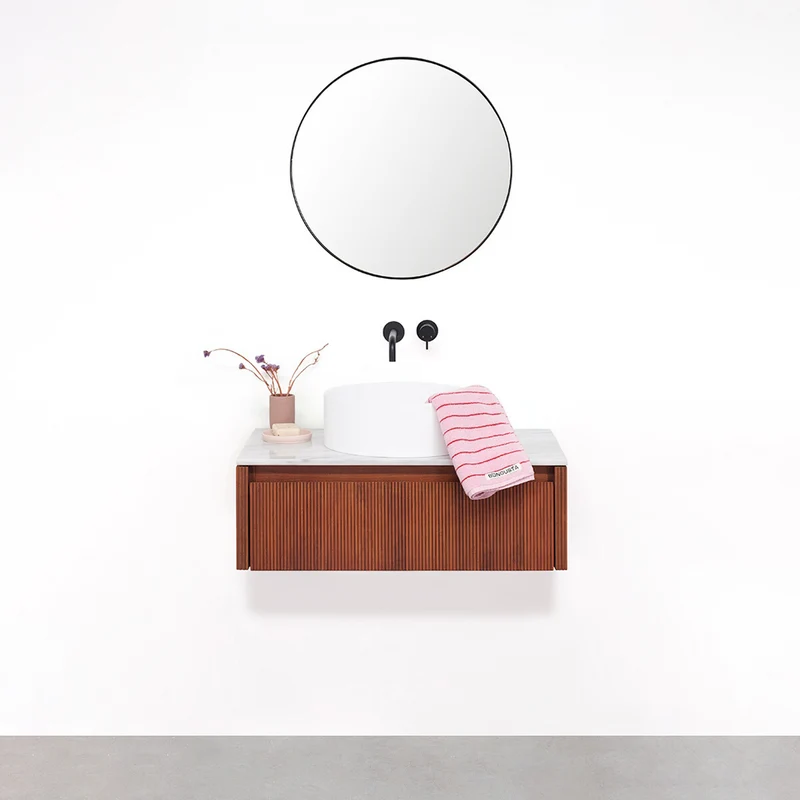 Mueble de baño Nogal - Ahun - Sims Solid Surface - Placa superior Marcel mármol blanco - 80 cm