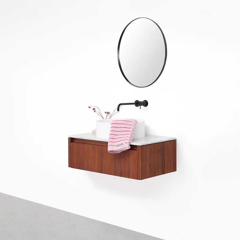 Mueble de baño Nogal - Ahun - Sims Solid Surface - Placa superior Marcel mármol blanco - 80 cm