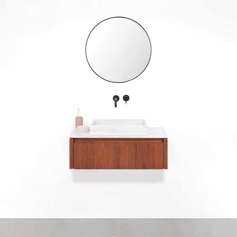 Mueble de baño Nogal - Ahun - George White Marble - Placa superior Marcel mármol blanco - 80 cm