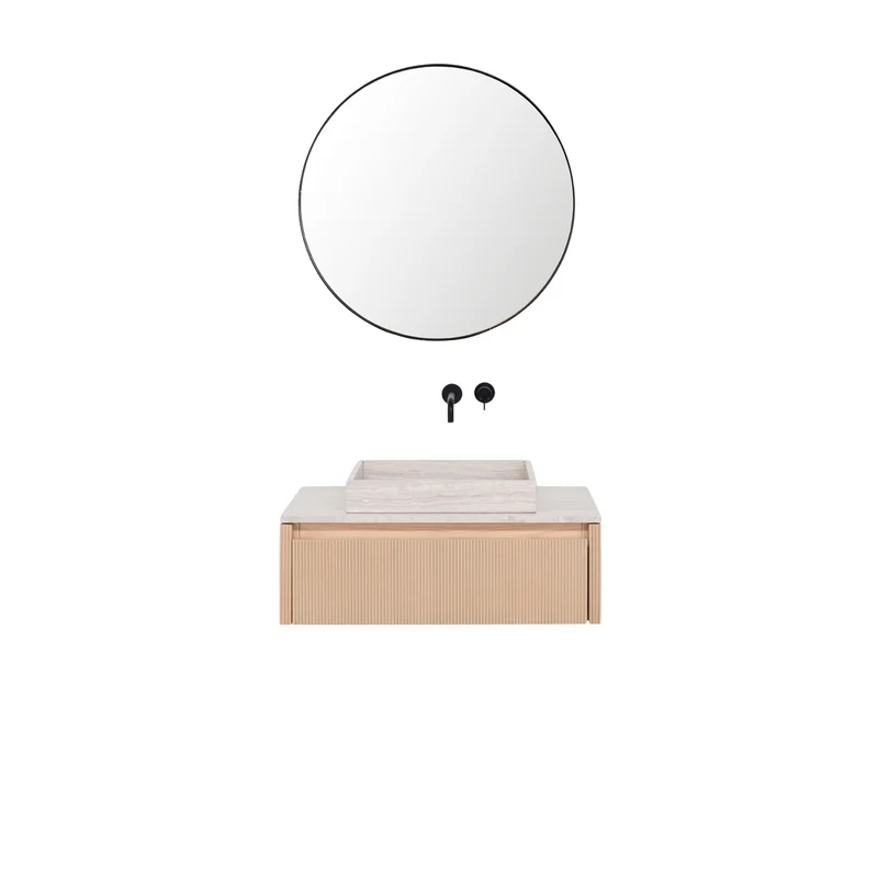 Mueble de baño Roble - Ahun - George Mármol Beige - Placa superior Marcel Mármol Beige - 80 cm