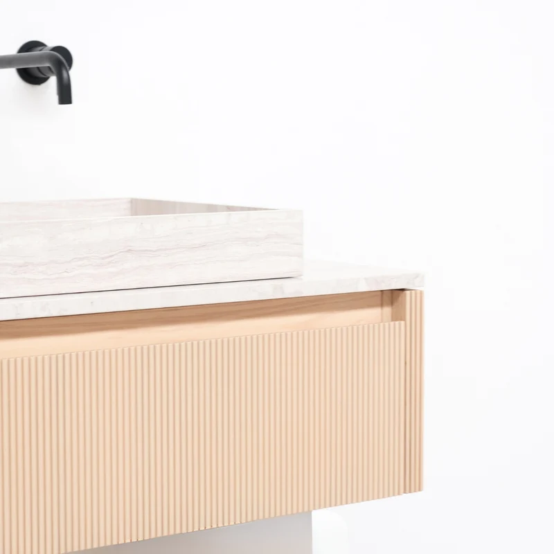 Mueble de baño Roble - Ahun - George Mármol Beige - Placa superior Marcel Mármol Beige - 80 cm