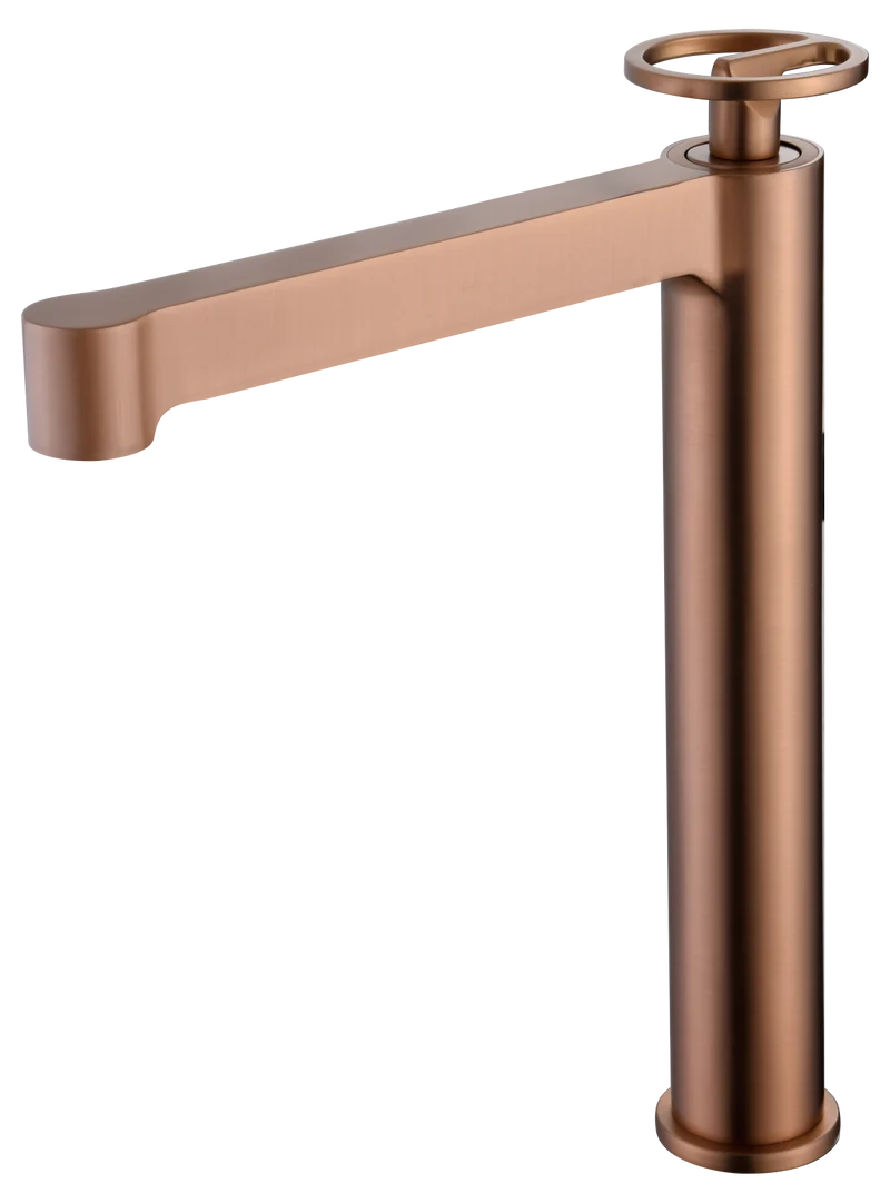 Grifería Lavabo Alto Oro Rosa Cepillado Olimpo - Imex | Acabado Premium