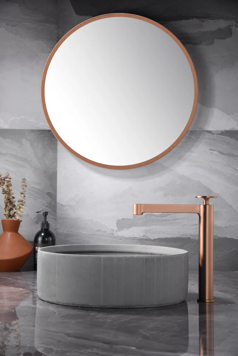 Grifería Lavabo Alto Oro Rosa Cepillado Olimpo - Imex | Acabado Premium