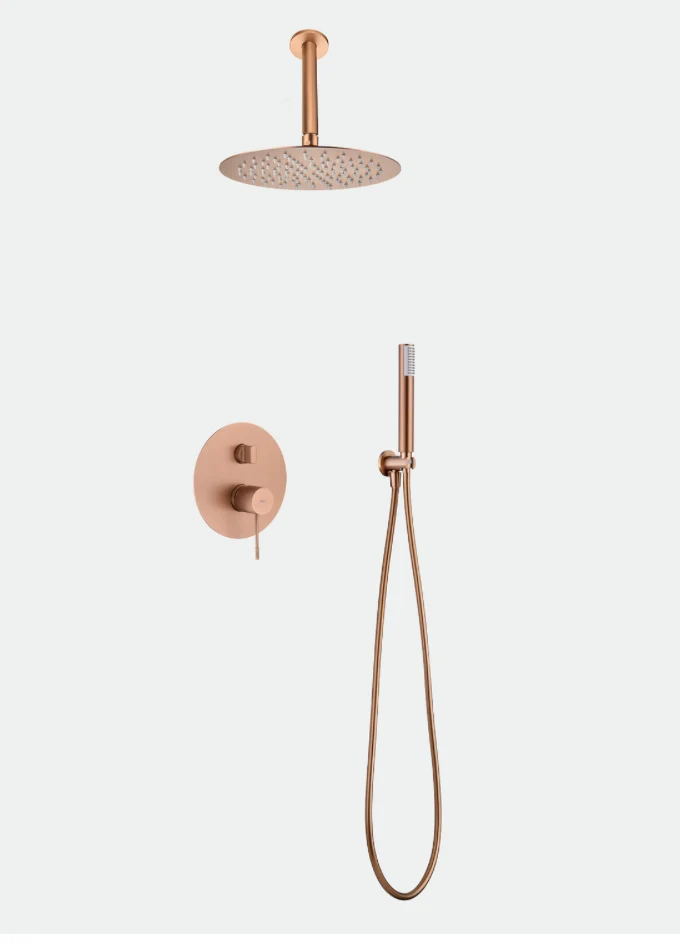 Conjunto Ducha Termostático Empotrado Oro Rosa Cepillado Top - Imex