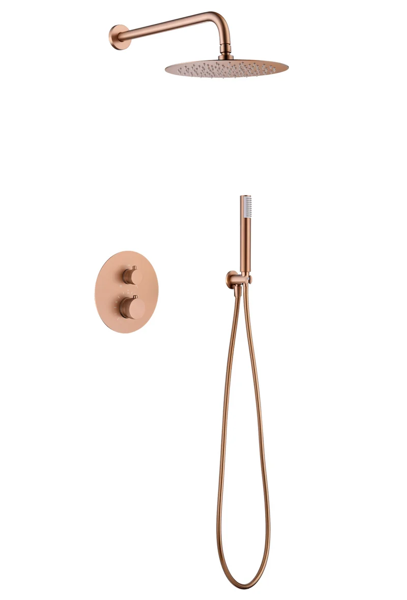 Conjunto Ducha Termostático Empotrado Oro Rosa Cepillado Line - Imex