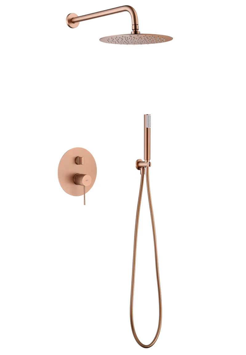 Conjunto Ducha Monomando Empotrado Oro Rosa Cepillado Line - Imex