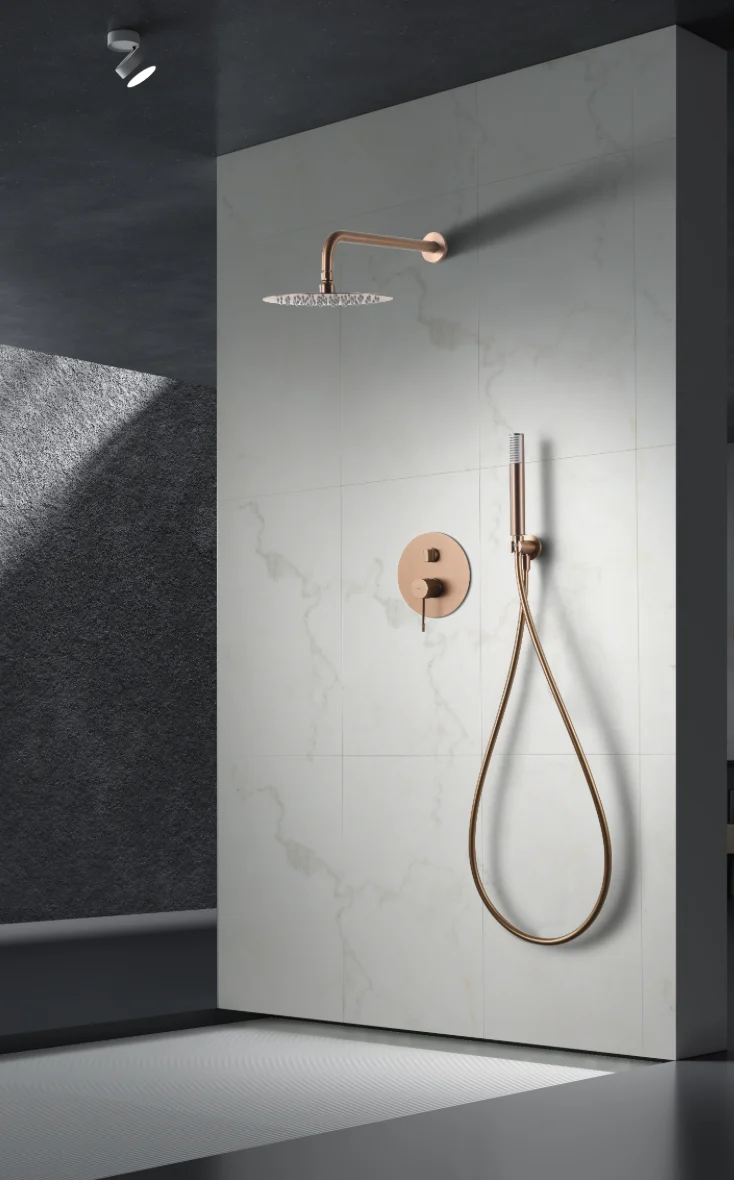 Conjunto Ducha Monomando Empotrado Oro Rosa Cepillado Line - Imex