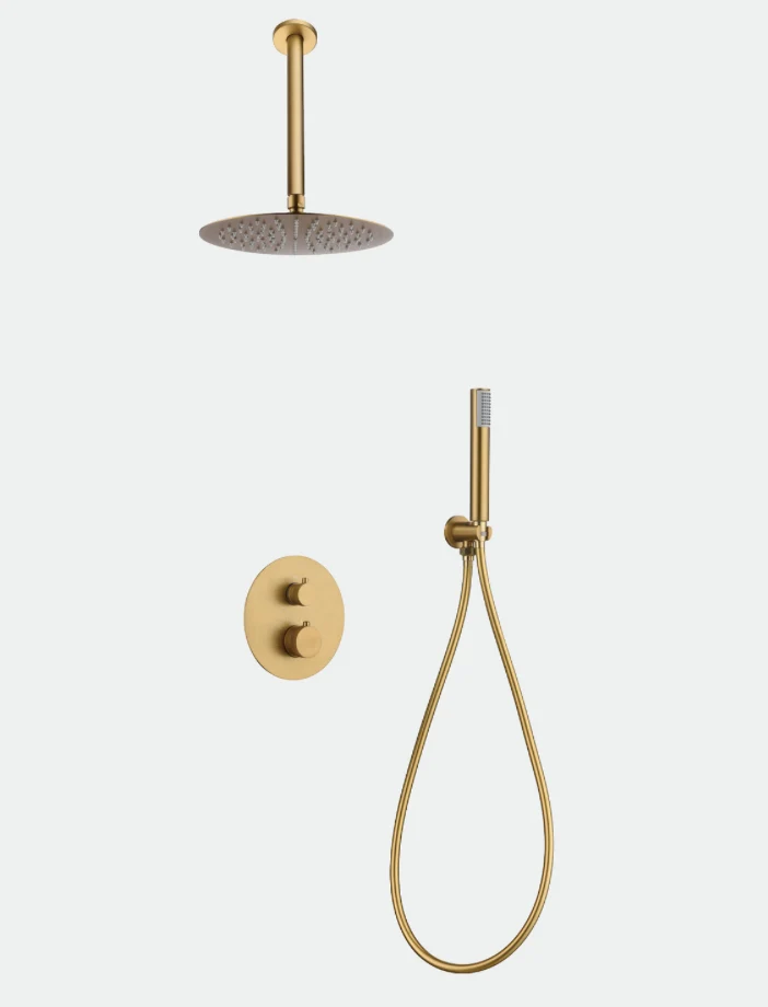 Conjunto Ducha Termostático Empotrado Oro Cepillado Top - Imex