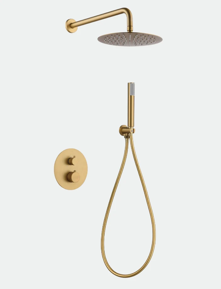 Conjunto Ducha Termostático Empotrado Oro Cepillado Line - Imex