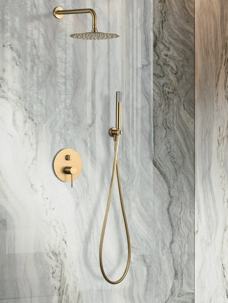 Conjunto Ducha Monomando Empotrado Oro Cepillado Line - Imex