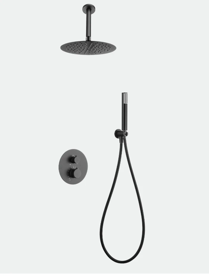Conjunto Ducha Termostático Empotrado Negro Mate Top - Imex