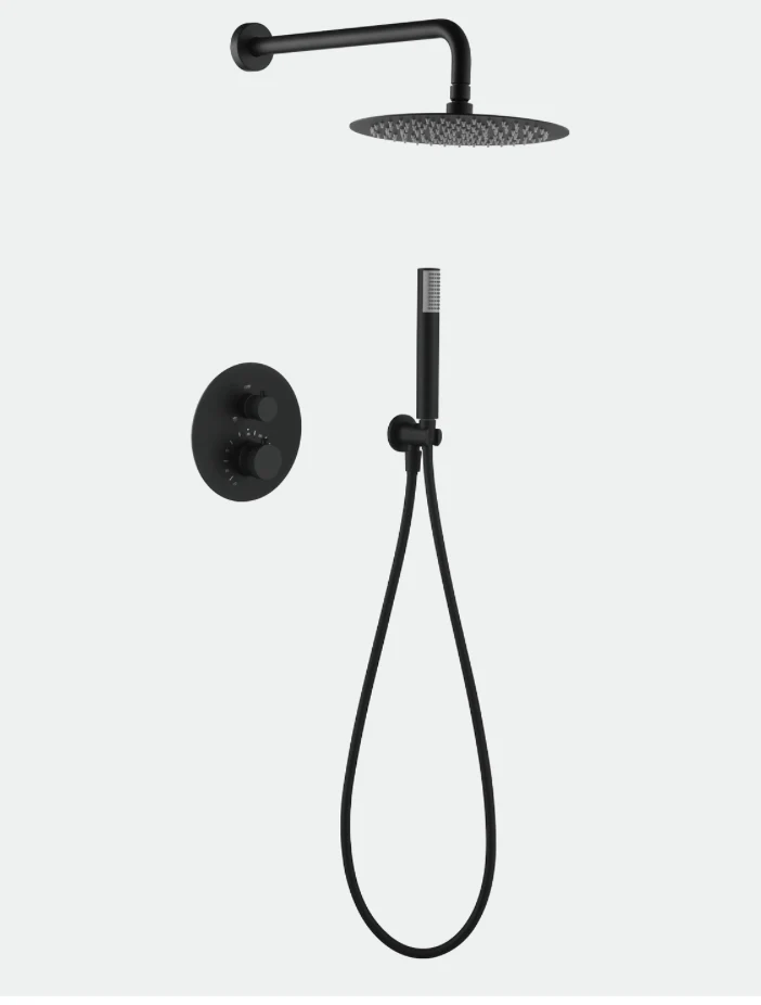 Conjunto Ducha Termostático Empotrado Negro Mate Line - Imex