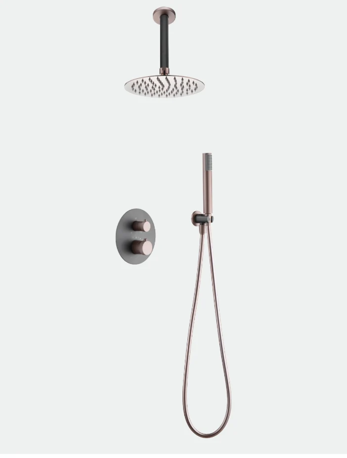 Conjunto Ducha Termostático Empotrado Gris Mate Champagne Top - Imex