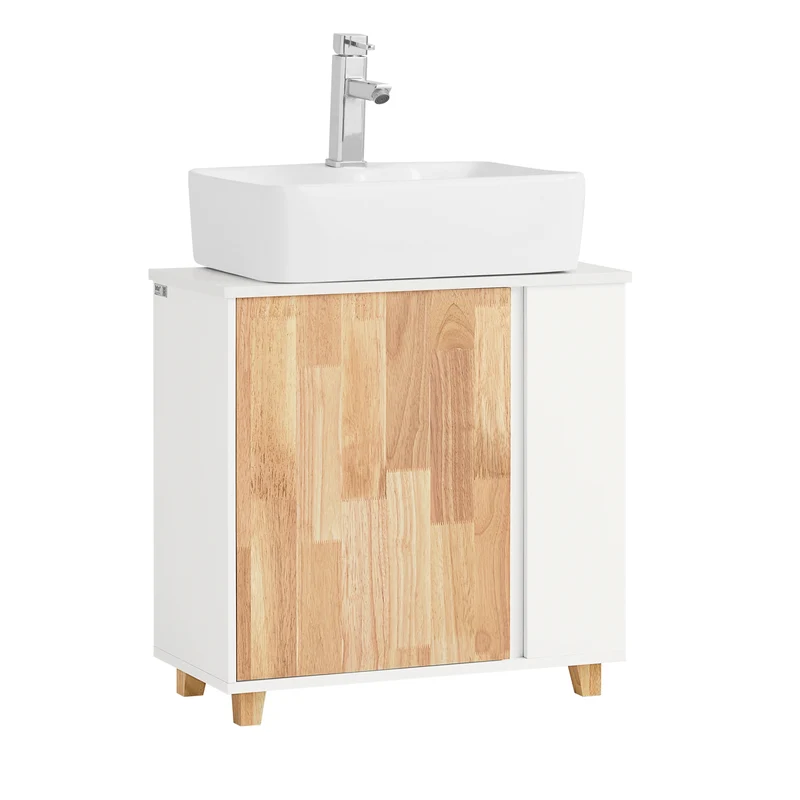 SoBuy BZR75-W Mueble para Debajo del Lavabo con 2 Estantes y 1 Puerta Blanco y Madera