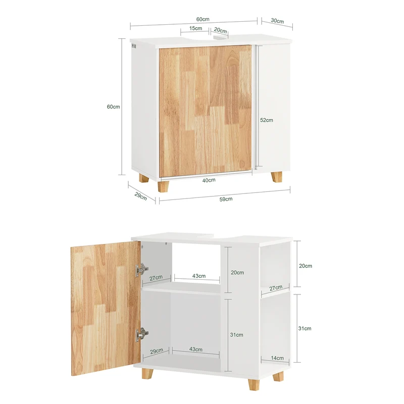 SoBuy BZR75-W Mueble para Debajo del Lavabo con 2 Estantes y 1 Puerta Blanco y Madera