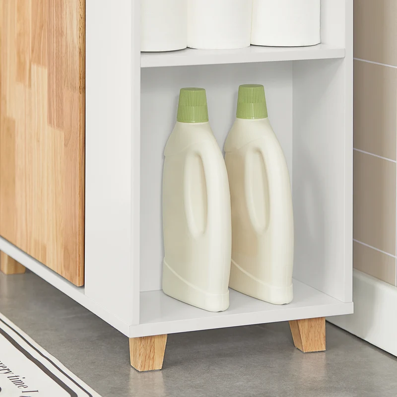 SoBuy BZR75-W Mueble para Debajo del Lavabo con 2 Estantes y 1 Puerta Blanco y Madera