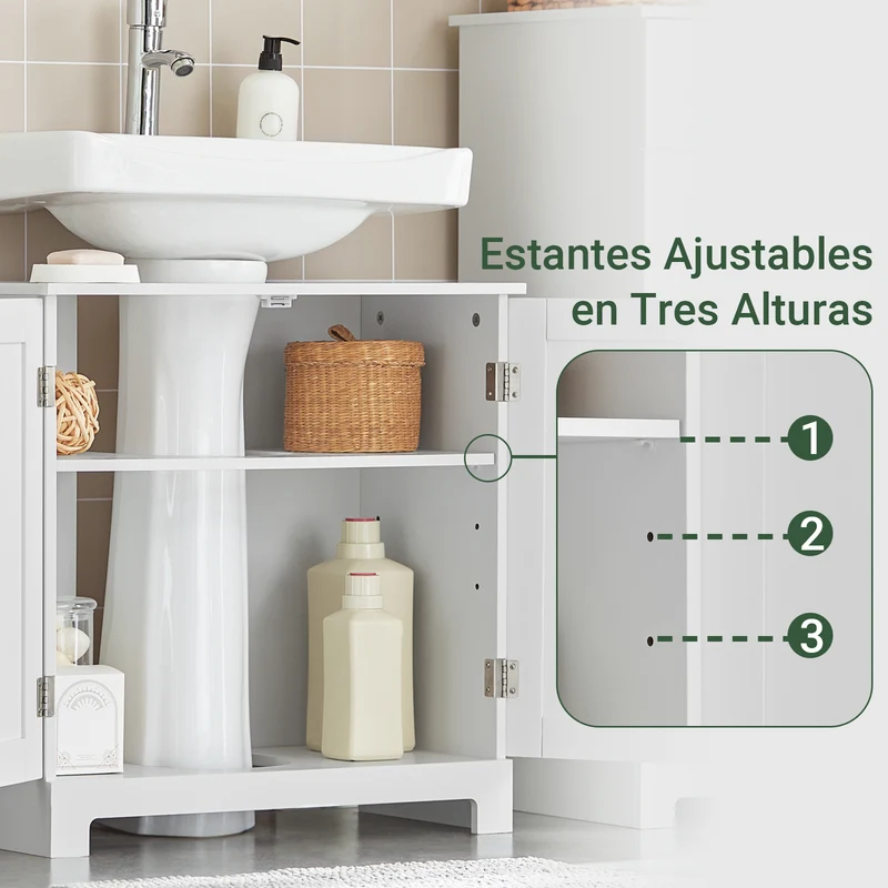 SoBuy BZR18-II-W Armario Lavabo con pedestal Armario de baño hasta el suelo Blanco