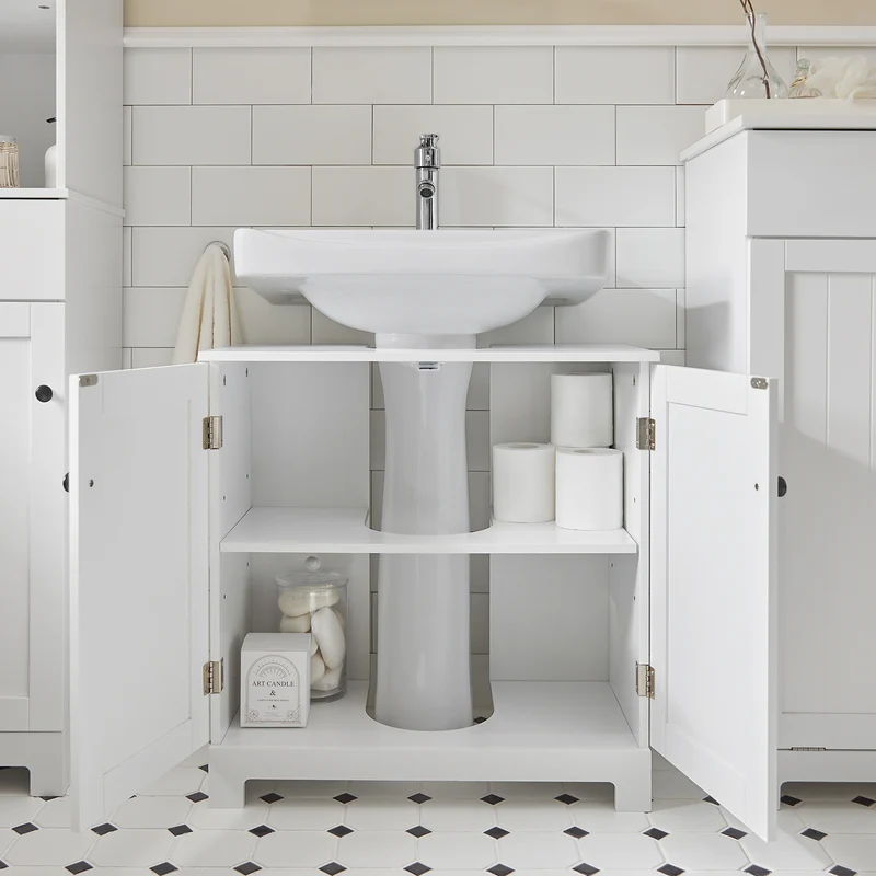 SoBuy BZR18-II-W Armario Lavabo con pedestal Armario de baño hasta el suelo Blanco