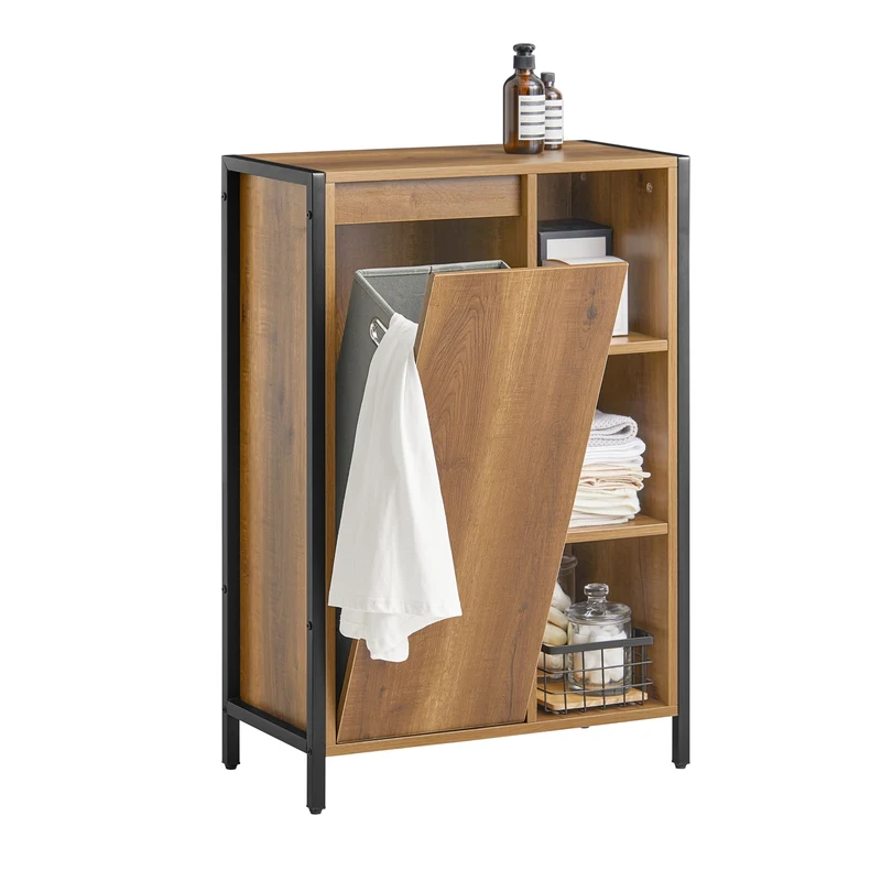 SoBuy BZR65-PF Armario de baño Cesto para Ropa Sucia con un Cesto y 3 estantes