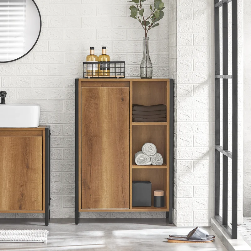 SoBuy BZR65-PF Armario de baño Cesto para Ropa Sucia con un Cesto y 3 estantes