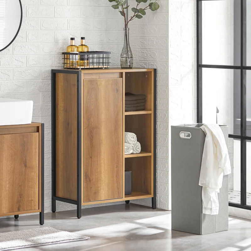 SoBuy BZR65-PF Armario de baño Cesto para Ropa Sucia con un Cesto y 3 estantes