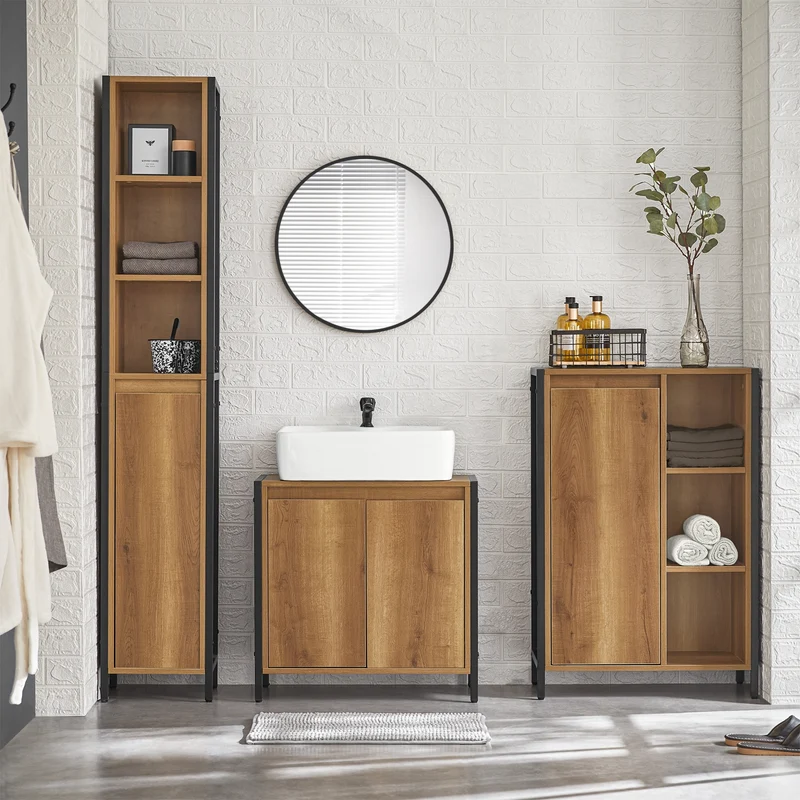 SoBuy BZR65-PF Armario de baño Cesto para Ropa Sucia con un Cesto y 3 estantes