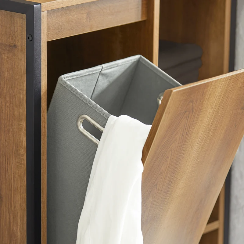 SoBuy BZR65-PF Armario de baño Cesto para Ropa Sucia con un Cesto y 3 estantes