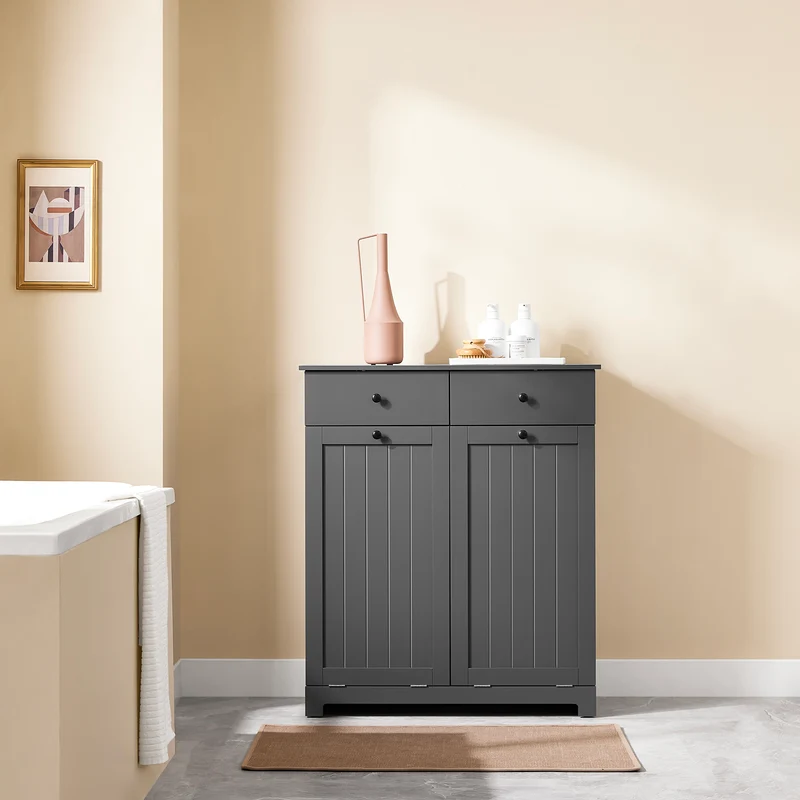 SoBuy BZR33-II-DG Armario baño Cesto para Ropa Sucia con 2 Cestos y 2 Cajones Gris