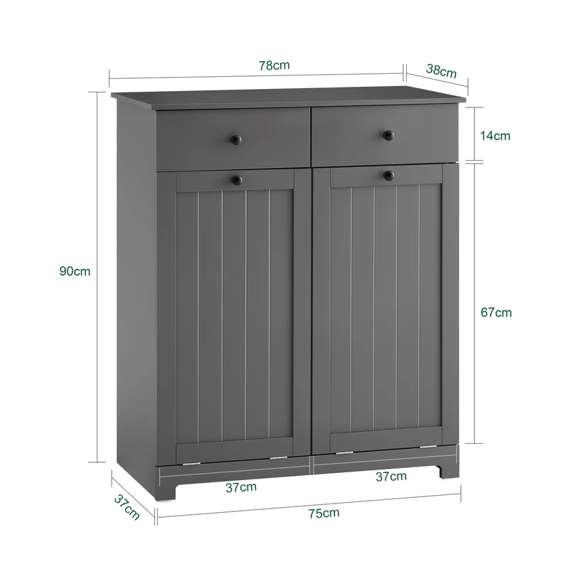 SoBuy BZR33-II-DG Armario baño Cesto para Ropa Sucia con 2 Cestos y 2 Cajones Gris