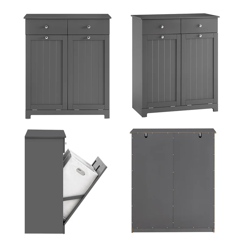 SoBuy BZR33-II-DG Armario baño Cesto para Ropa Sucia con 2 Cestos y 2 Cajones Gris