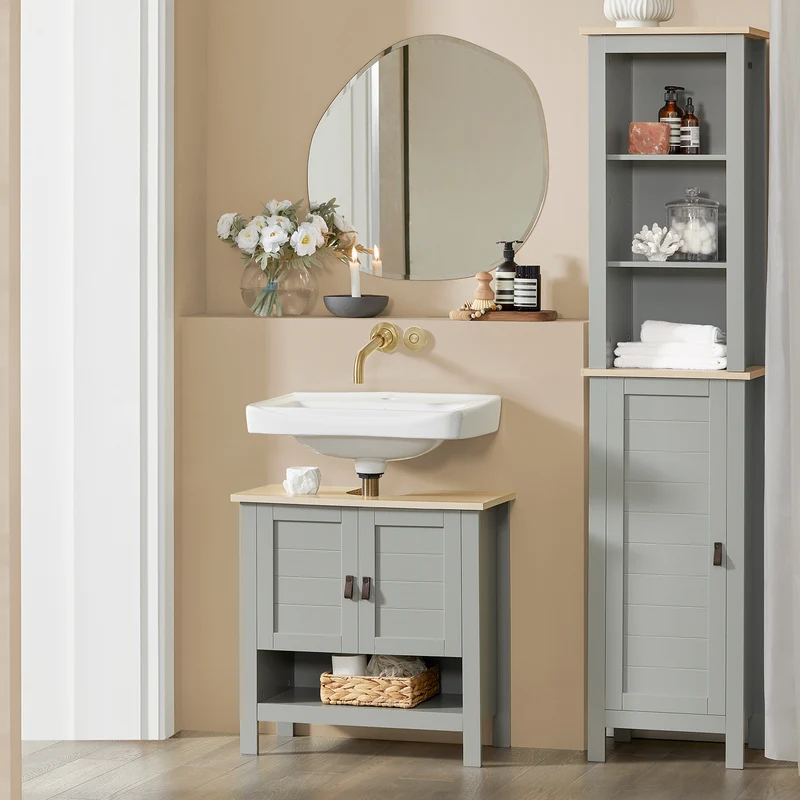 SoBuy BZR69-HG Mueble para Debajo del Lavabo con 1 Estante y 2 Puertas