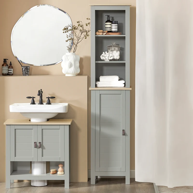 SoBuy BZR68-HG Armario Alto baño con 3 Estantes y 1 Puerta