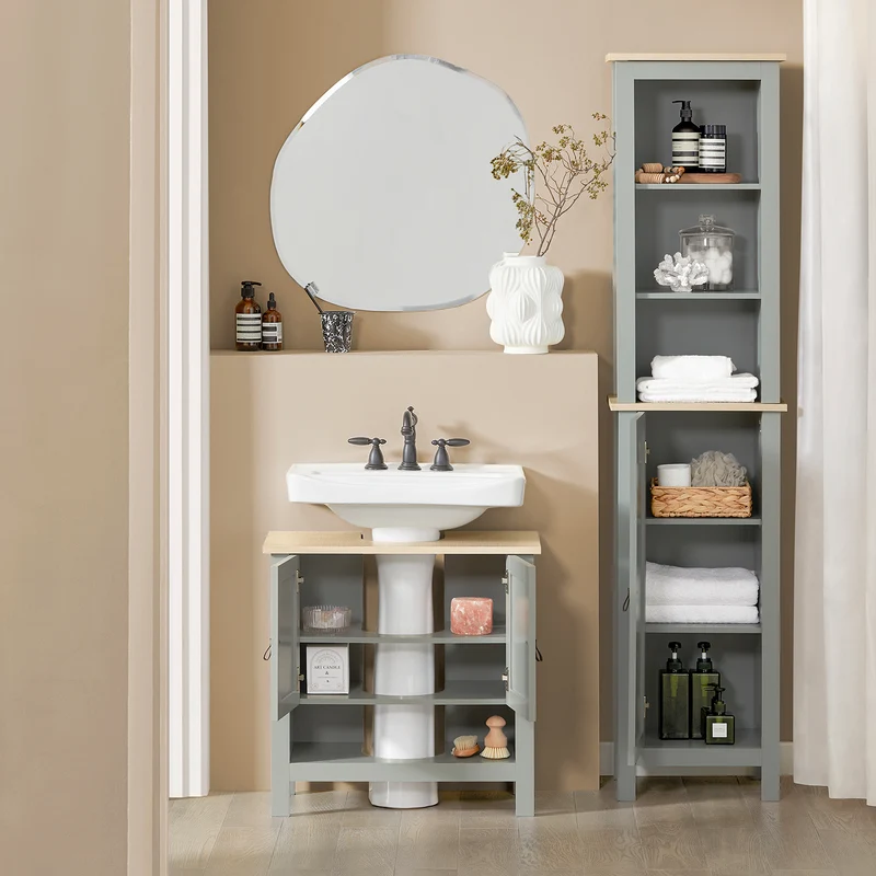 SoBuy BZR68-HG Armario Alto baño con 3 Estantes y 1 Puerta