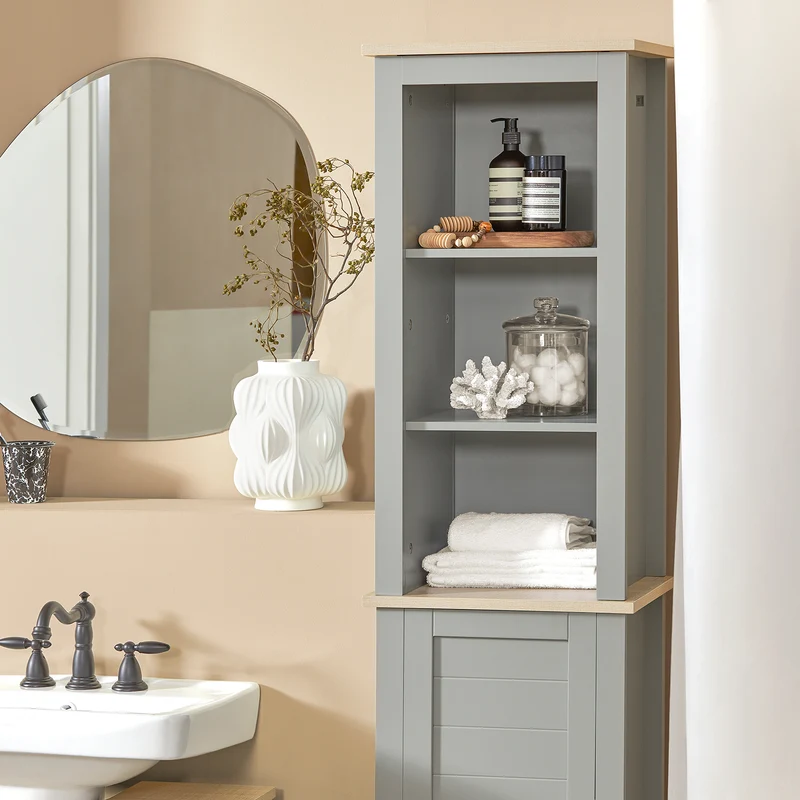SoBuy BZR68-HG Armario Alto baño con 3 Estantes y 1 Puerta