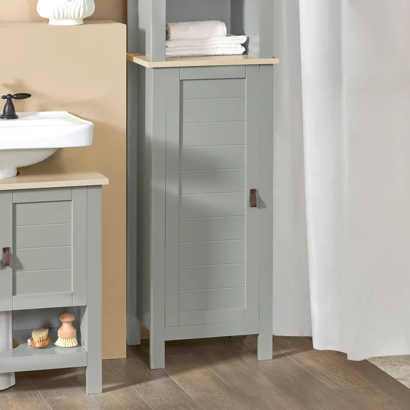 SoBuy BZR68-HG Armario Alto baño con 3 Estantes y 1 Puerta
