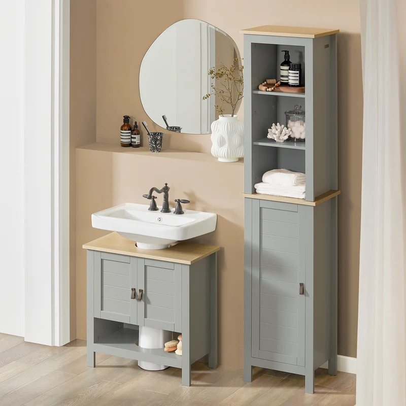 SoBuy BZR68-HG Armario Alto baño con 3 Estantes y 1 Puerta