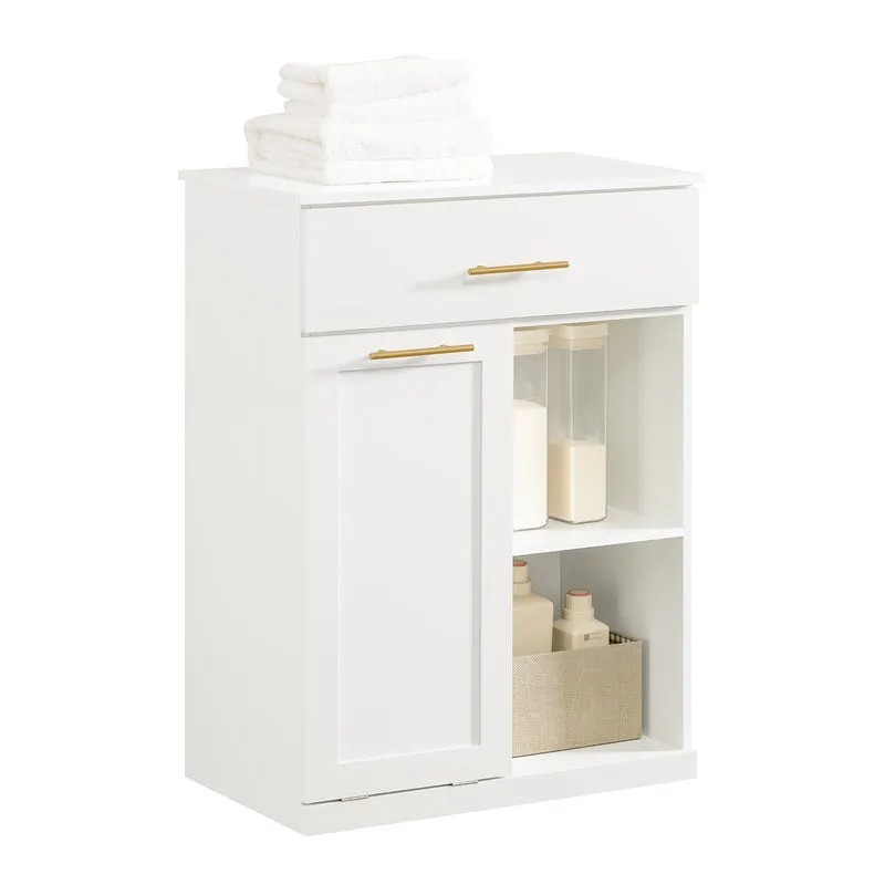 SoBuy BZR66-W Armario de Baño con 1 Cesto para Colada y 1 Cajón