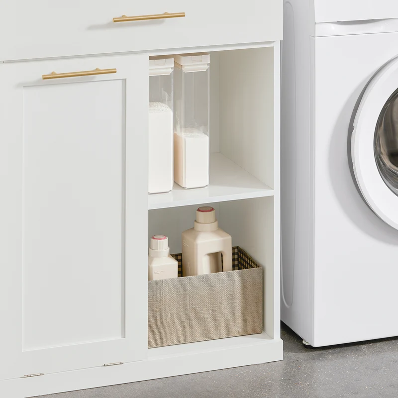SoBuy BZR66-W Armario de Baño con 1 Cesto para Colada y 1 Cajón