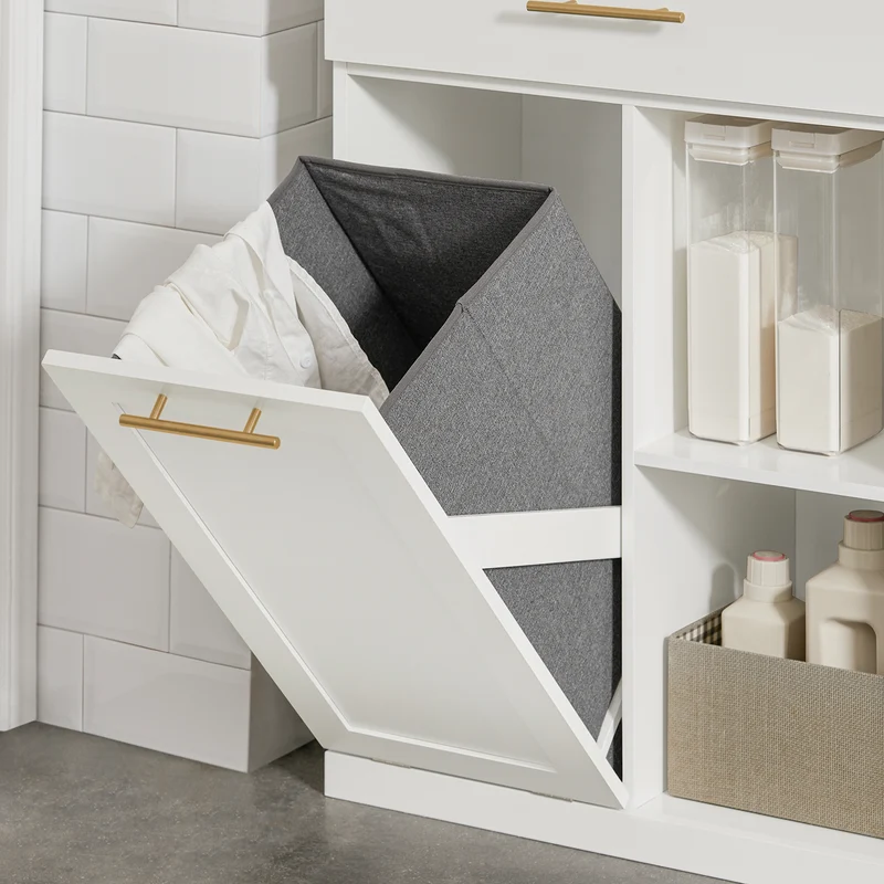 SoBuy BZR66-W Armario de Baño con 1 Cesto para Colada y 1 Cajón