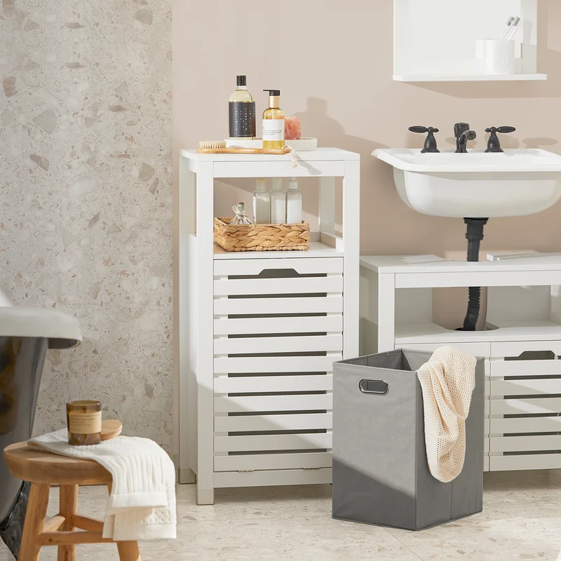 SoBuy BZR67-W Armario para baño con un cesto para Ropa Sucia