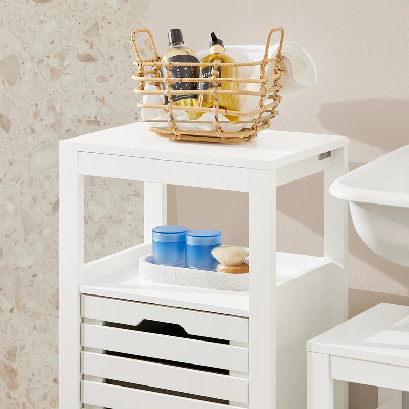 SoBuy BZR67-W Armario para baño con un cesto para Ropa Sucia